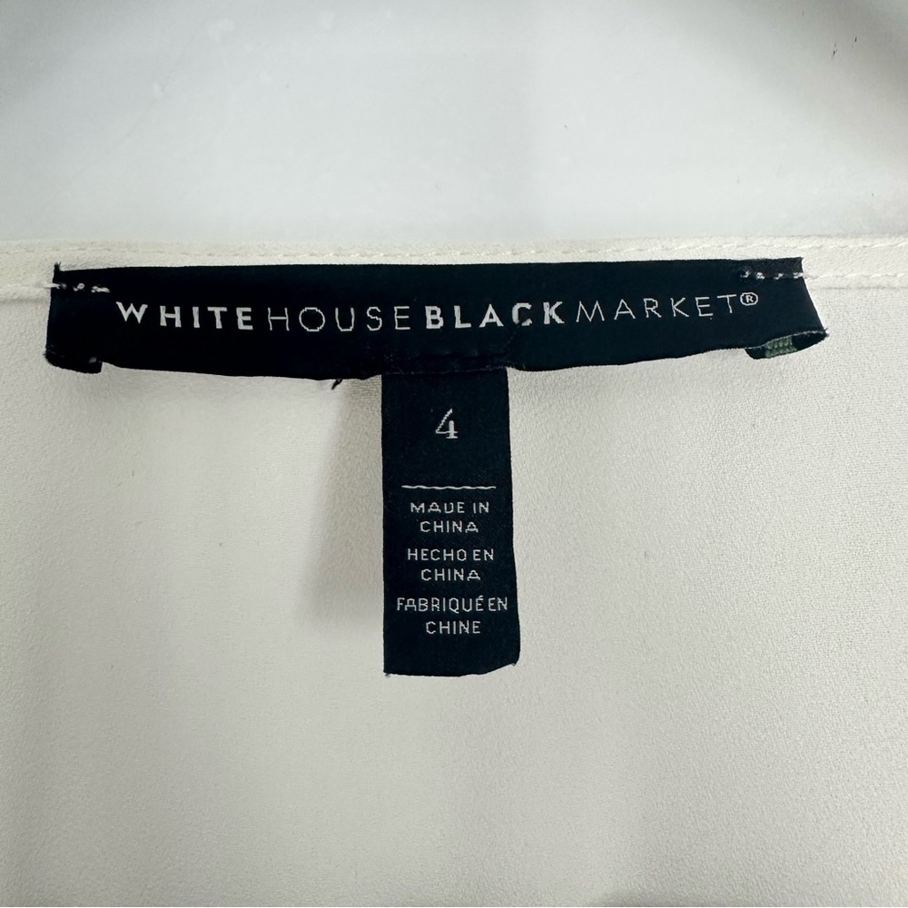 White House Black Market Pintucked Banded Bottom Blouse, White Cream | Size 4 - Picture 6 of 8